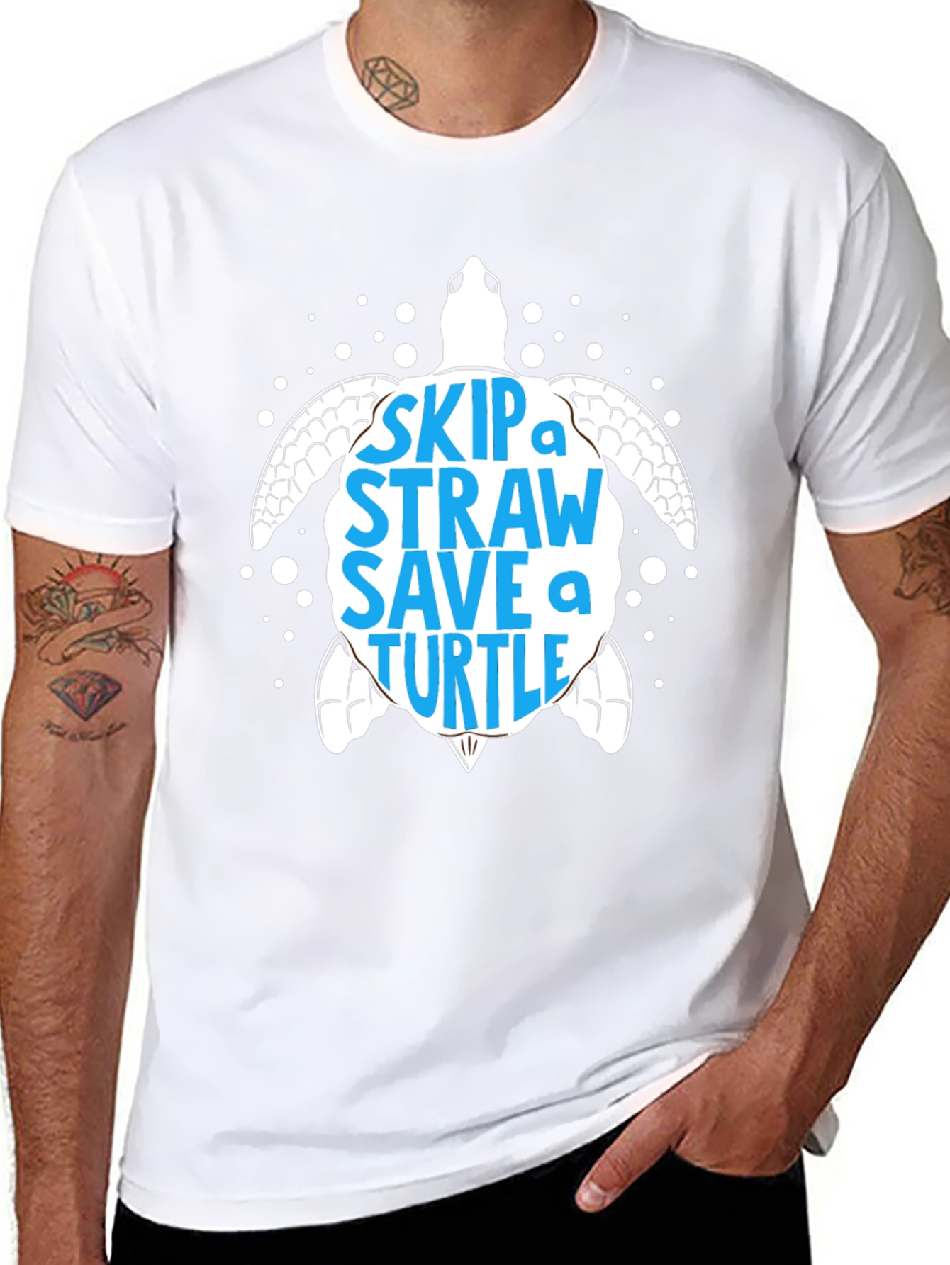 Black Skip a Straw Save a Turtle Graphic Tee - Eco-Friendly view 8