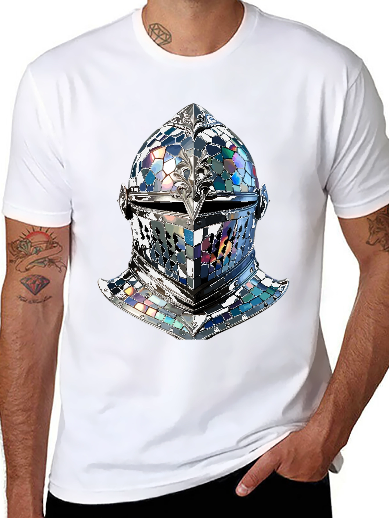 Black Knight Helmet Graphic Tee - Medieval Armor Design view 8