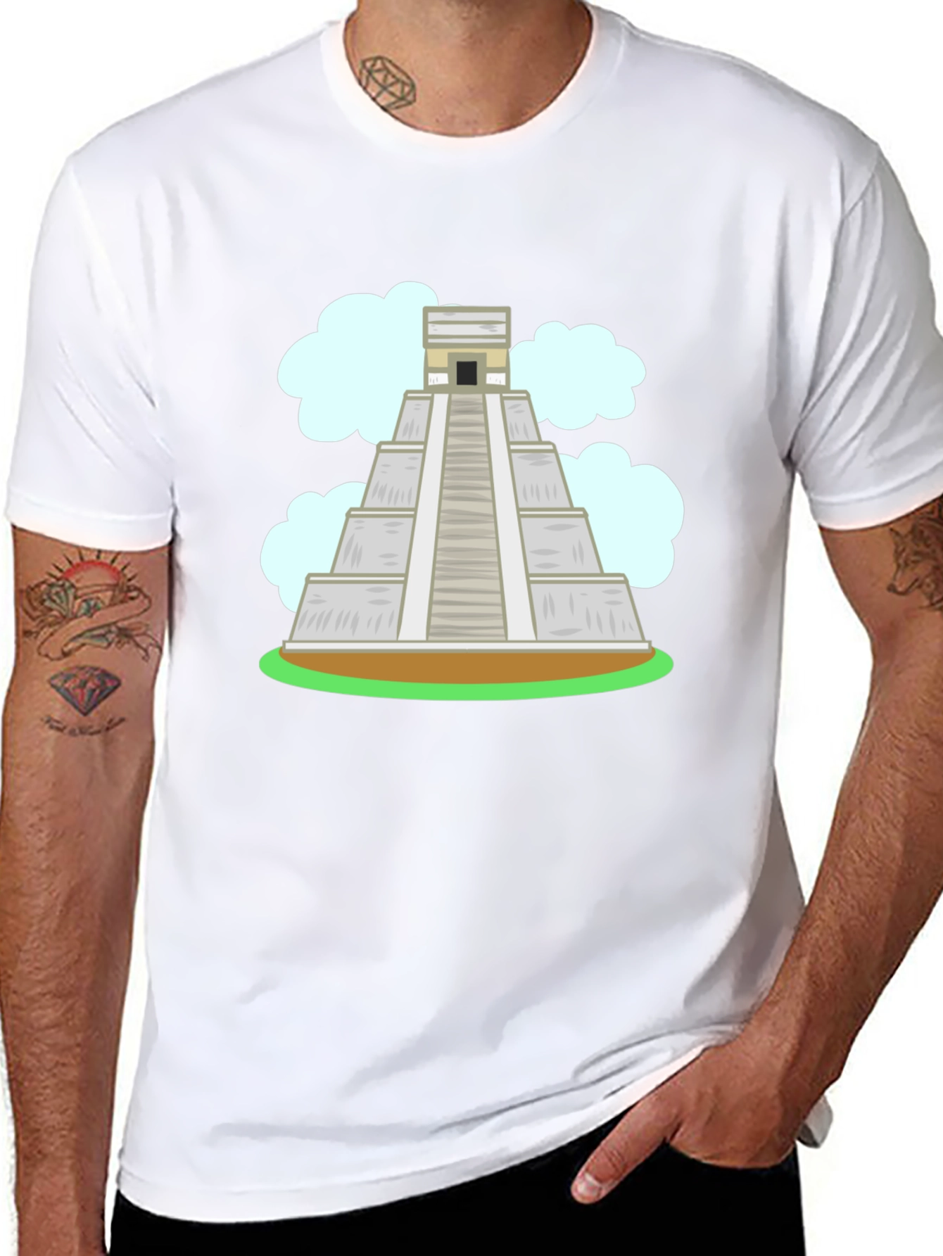 Black Mayan Pyramid Graphic Tee - Black Cotton T-Shirt view 8