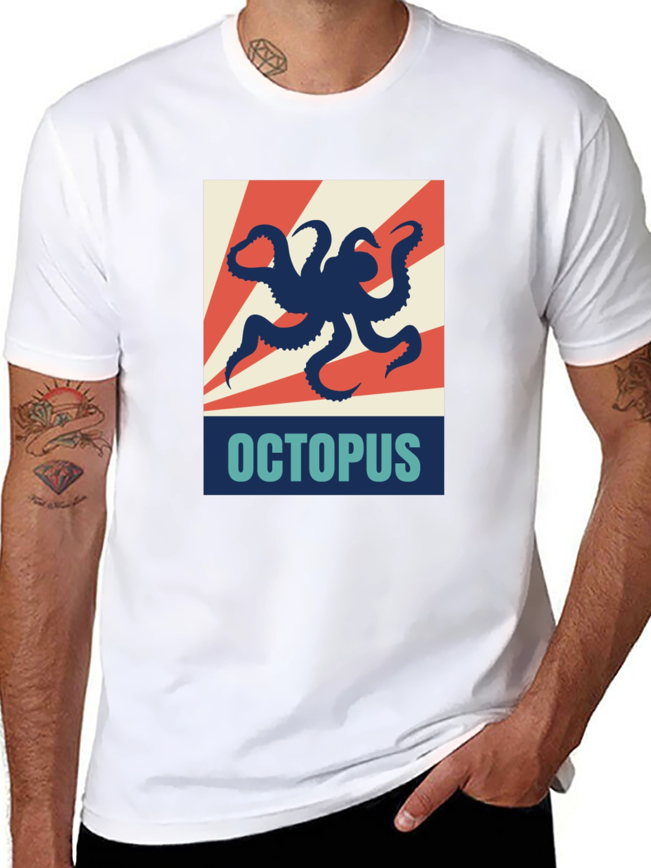 Black Octopus Graphic Print Crew Neck T-Shirt view 8