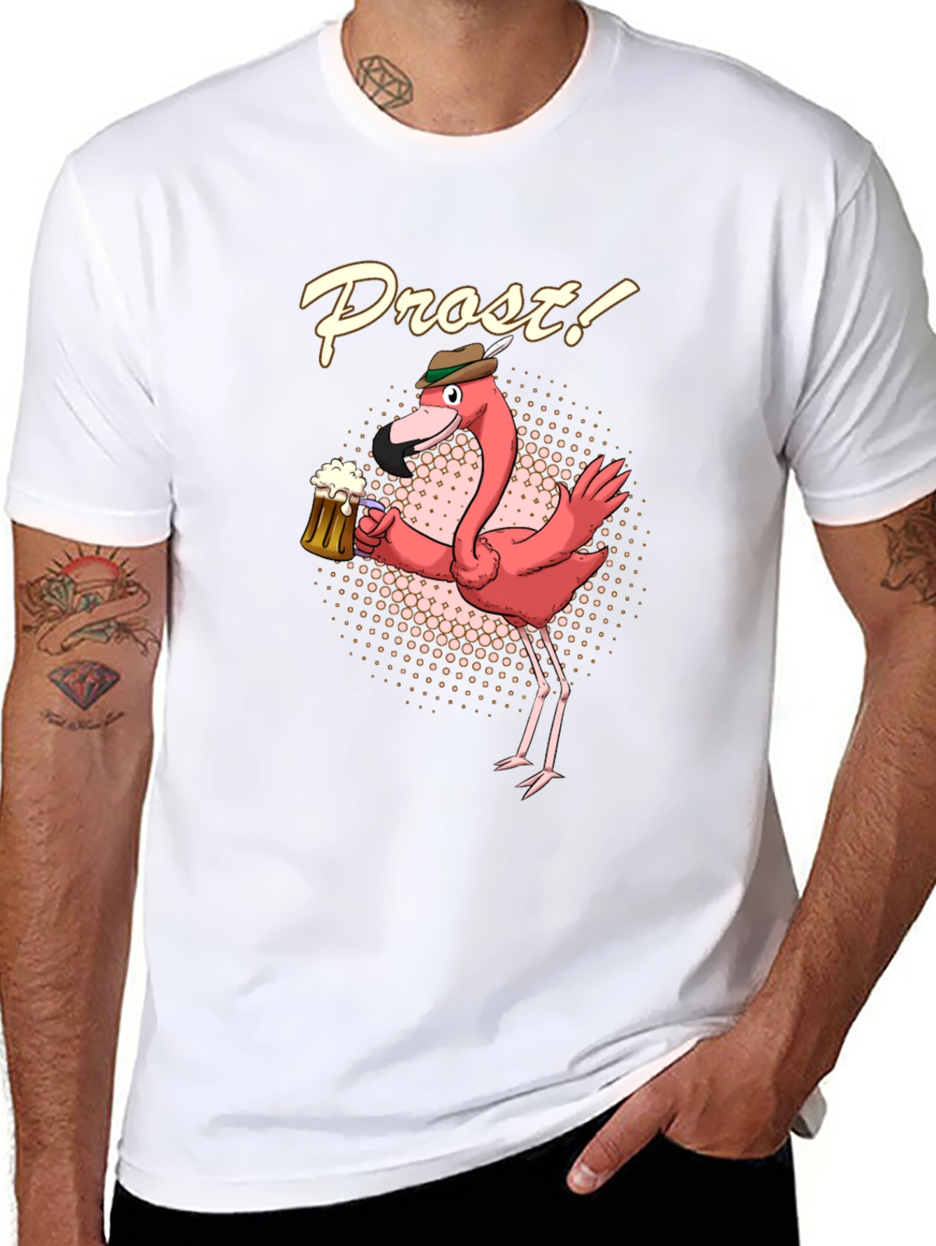 Black Funny Flamingo Prost Beer T-Shirt view 8
