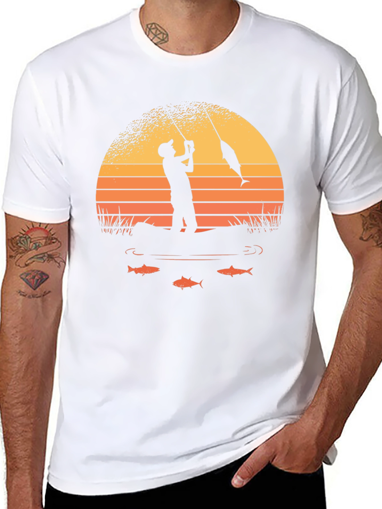 Black Fishing Sunset Graphic Tee view 8