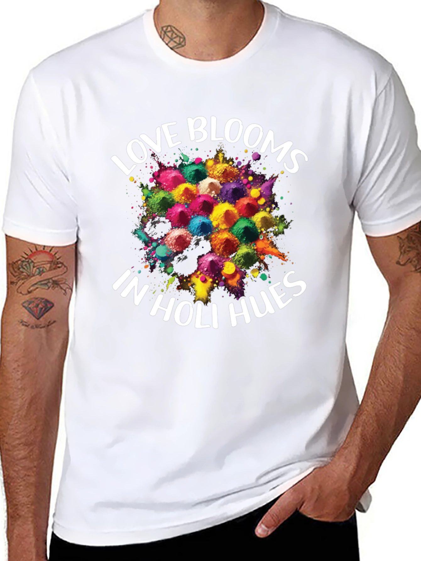 Love Blooms in Holi Hues Black T-Shirt - 8