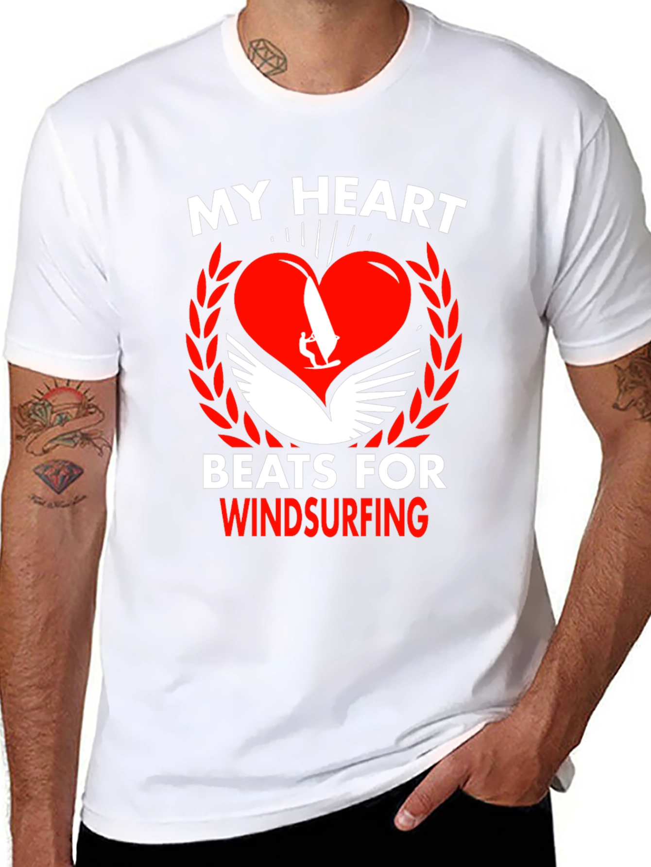 Black Windsurfing Heartbeat T-Shirt - Passionate Watersport Tee view 8