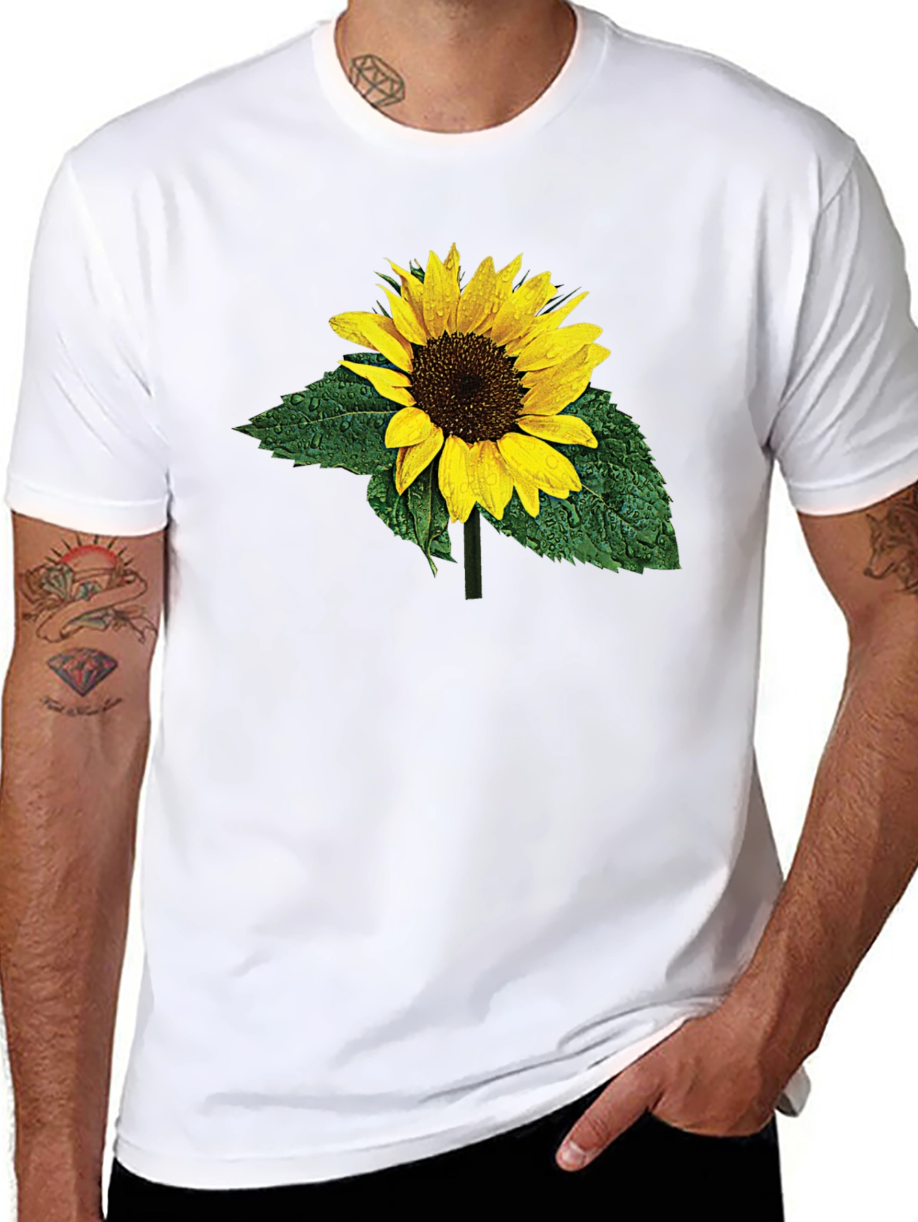 Black Sunflower Print Black T-Shirt view 8