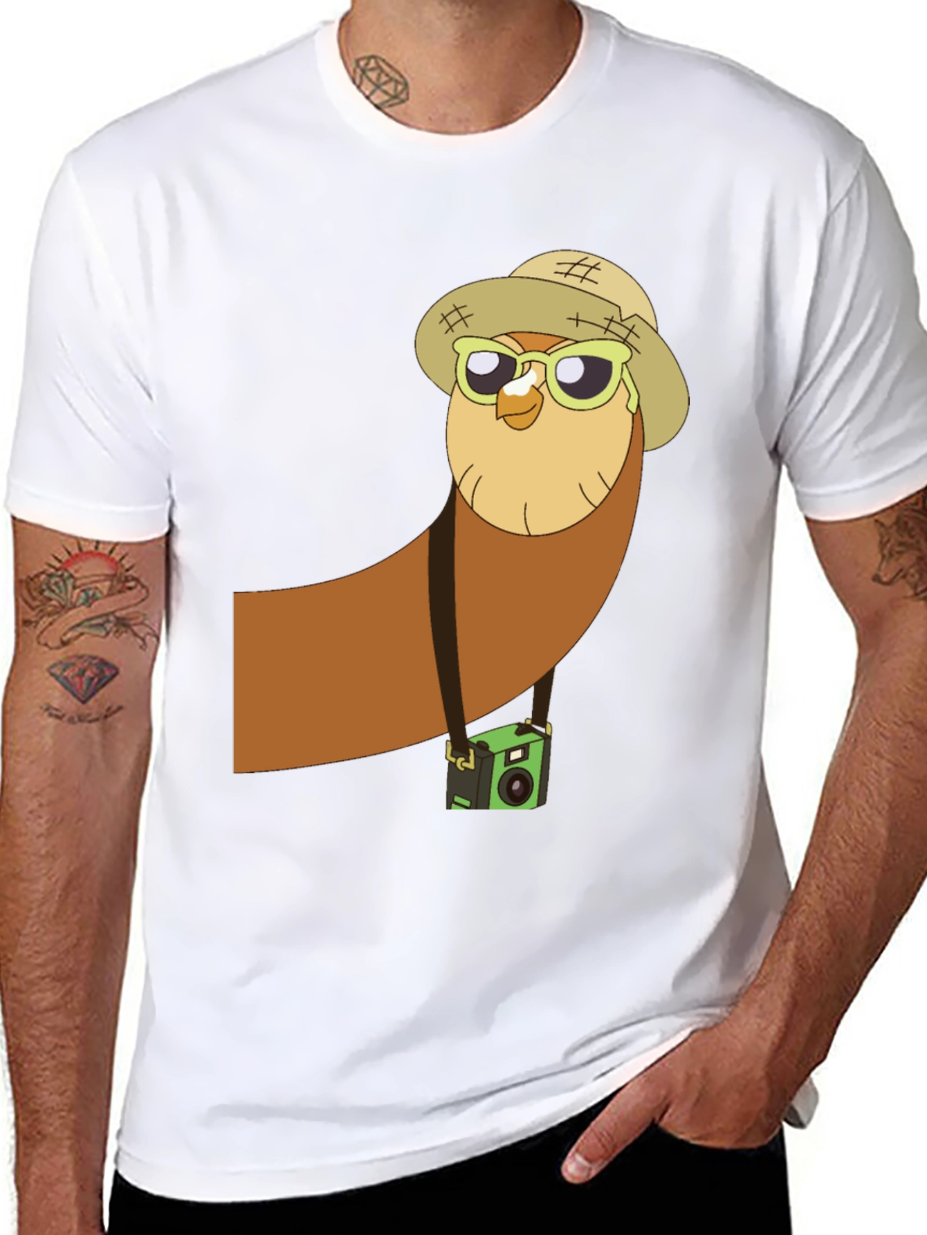 Black Owl Tourist Graphic Tee - Black Cotton T-Shirt view 8