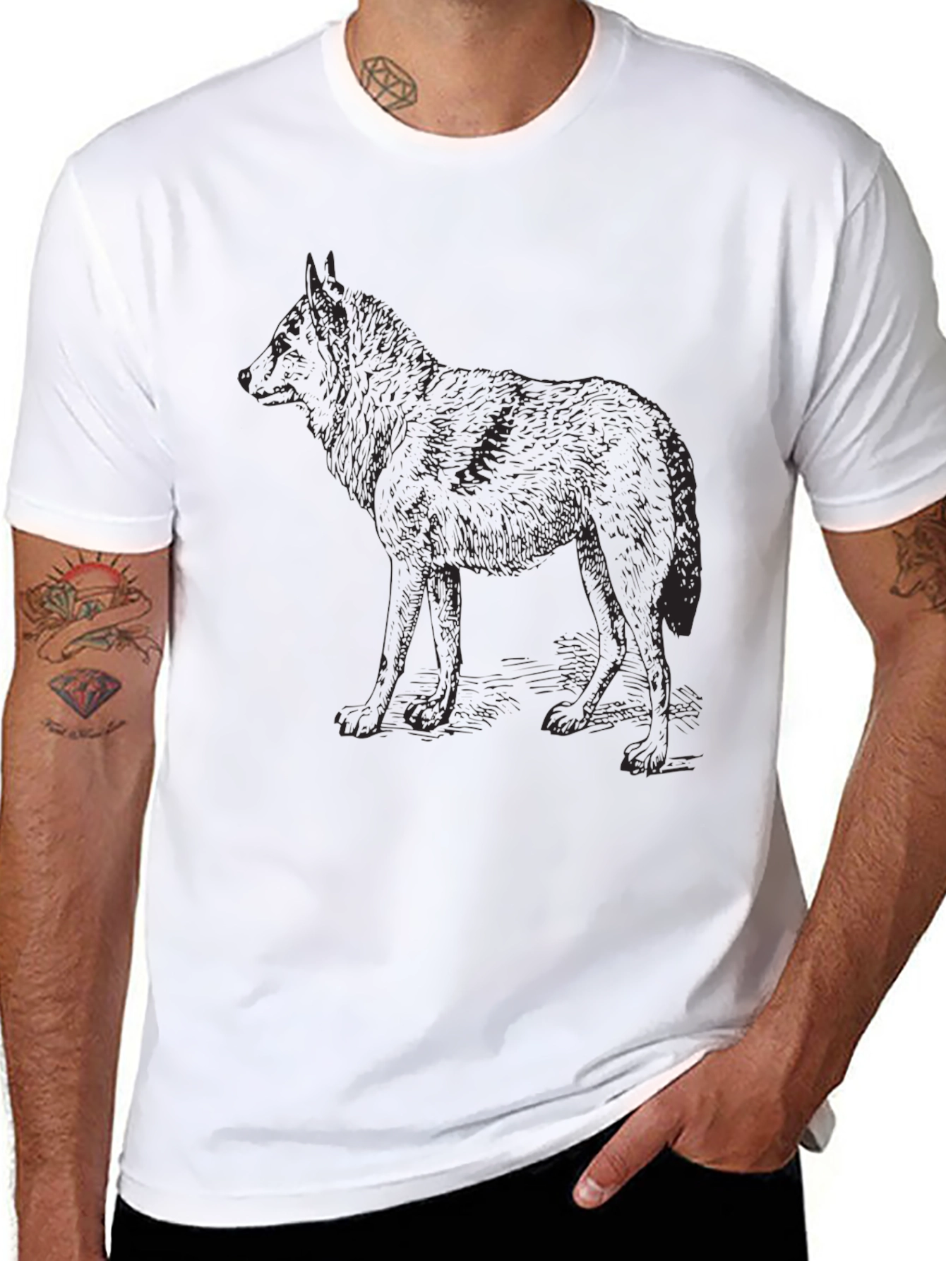 Black Black Wolf Graphic T-Shirt, Mens Crew Neck Tee view 8