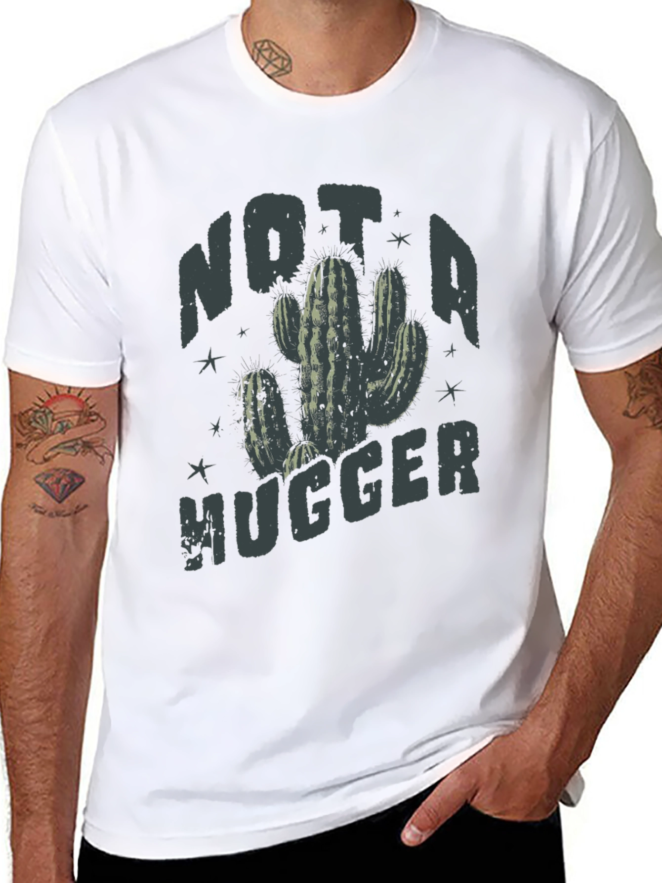 Black Not a Hugger Cactus Tee view 8