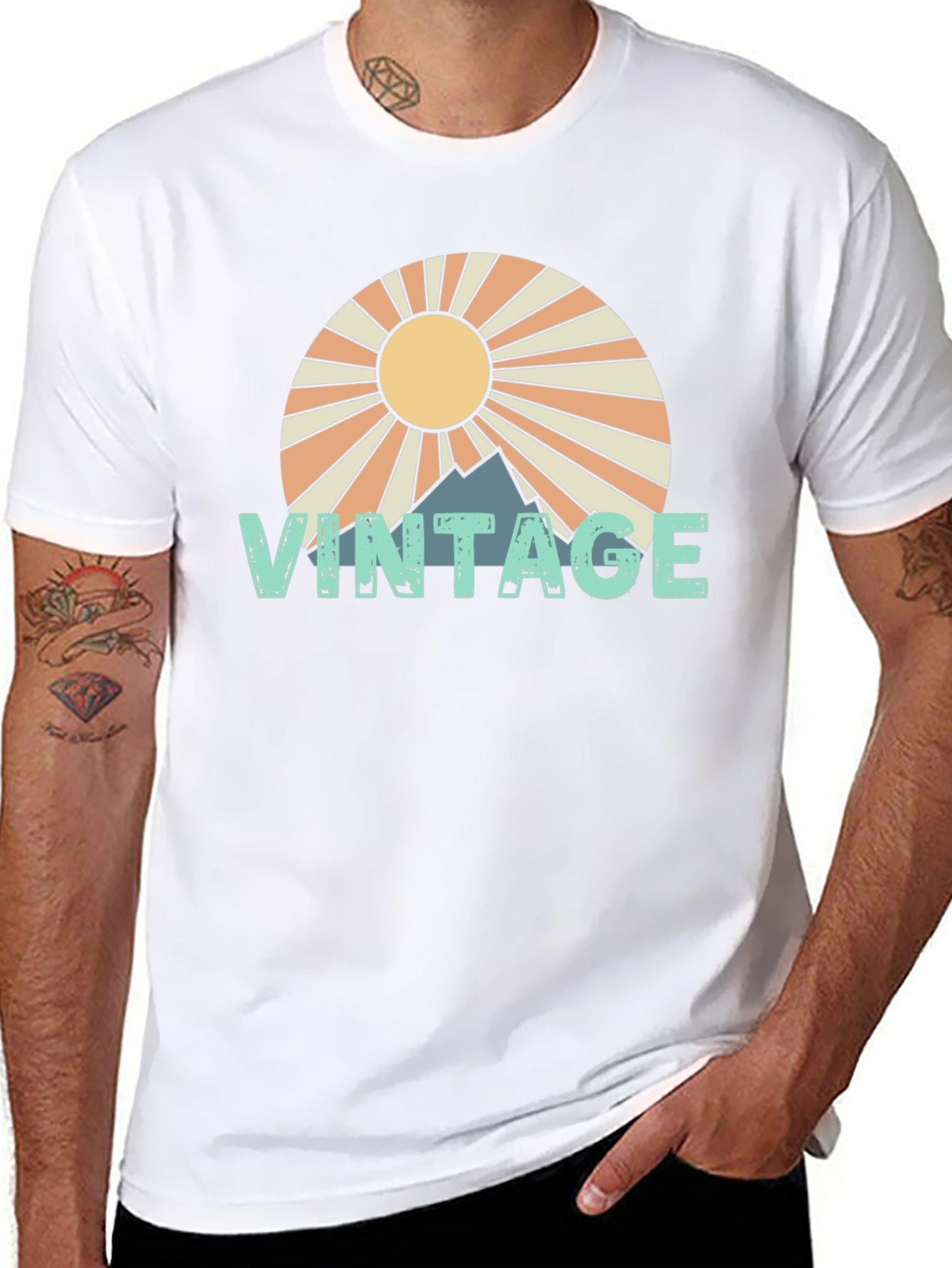 Black Retro Vintage Mountain Sun T-Shirt view 8