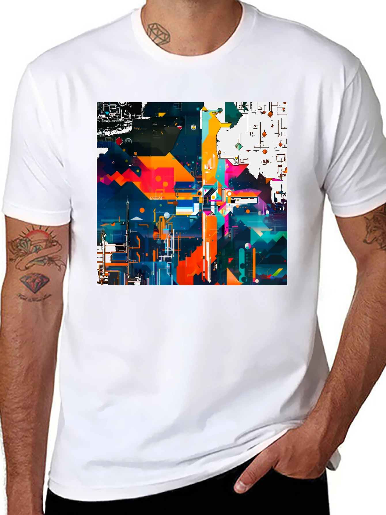 Black Abstract Geometric Art Print Black Tee view 8