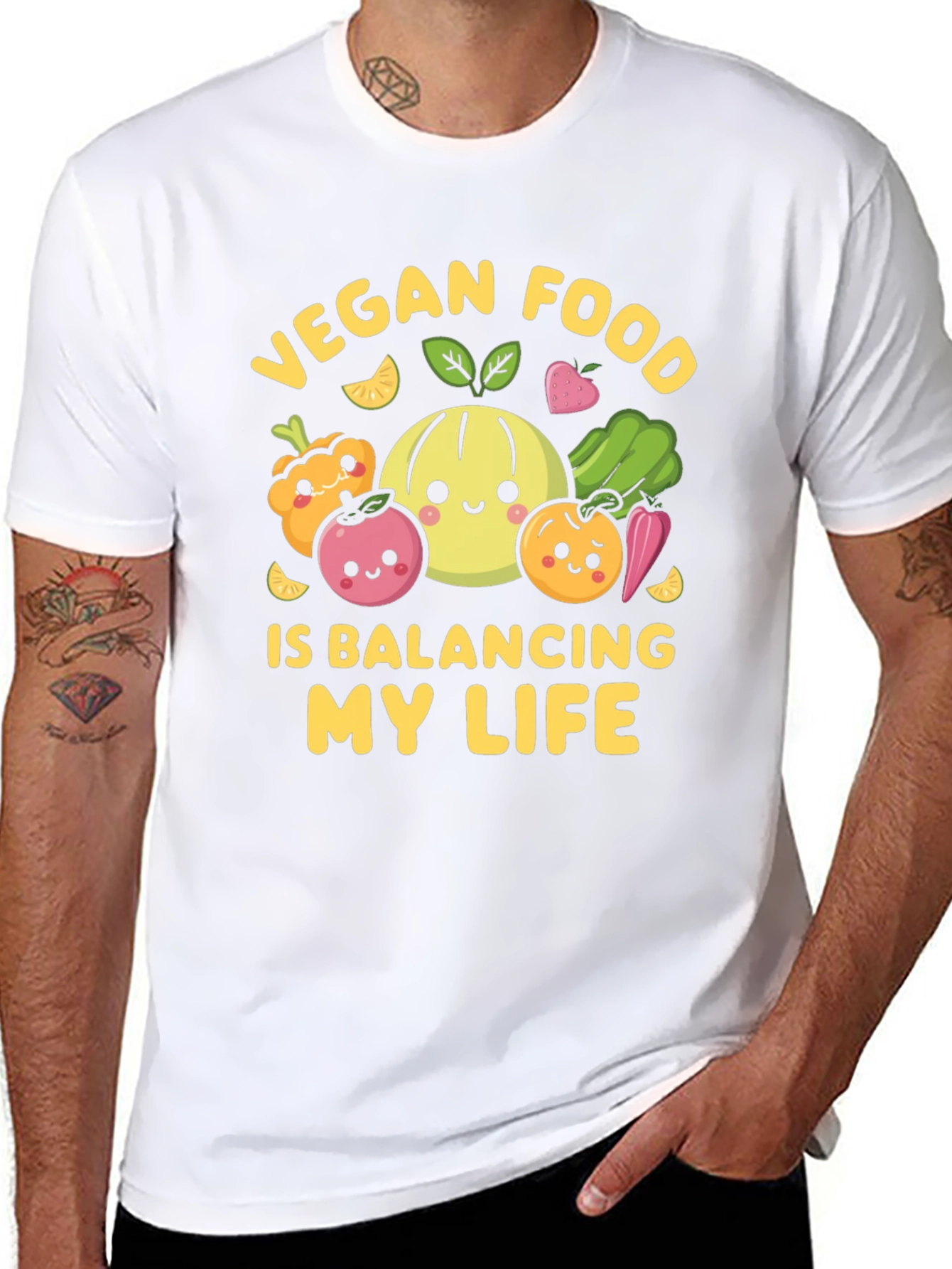 Black Vegan Food Balancing Life T-Shirt view 8