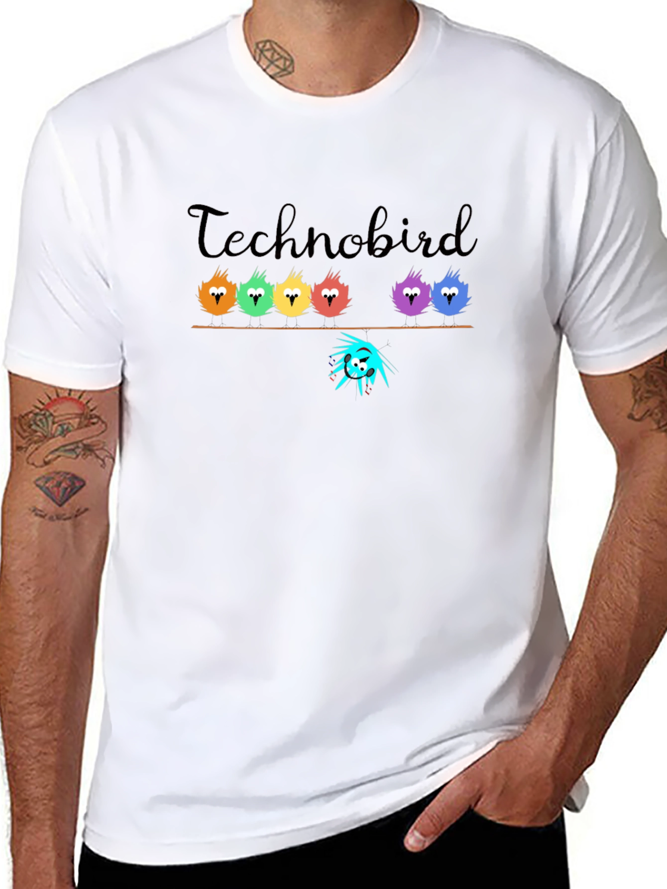 Black Technobird Graphic T-Shirt - Unique Bird Design view 8