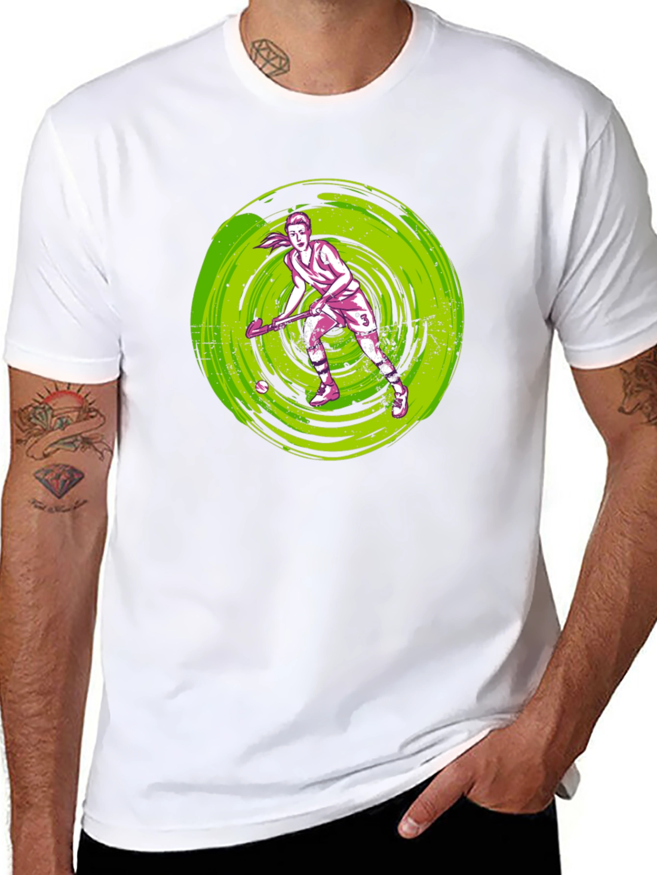 Black Field Hockey Player Graphic T-Shirt view 8