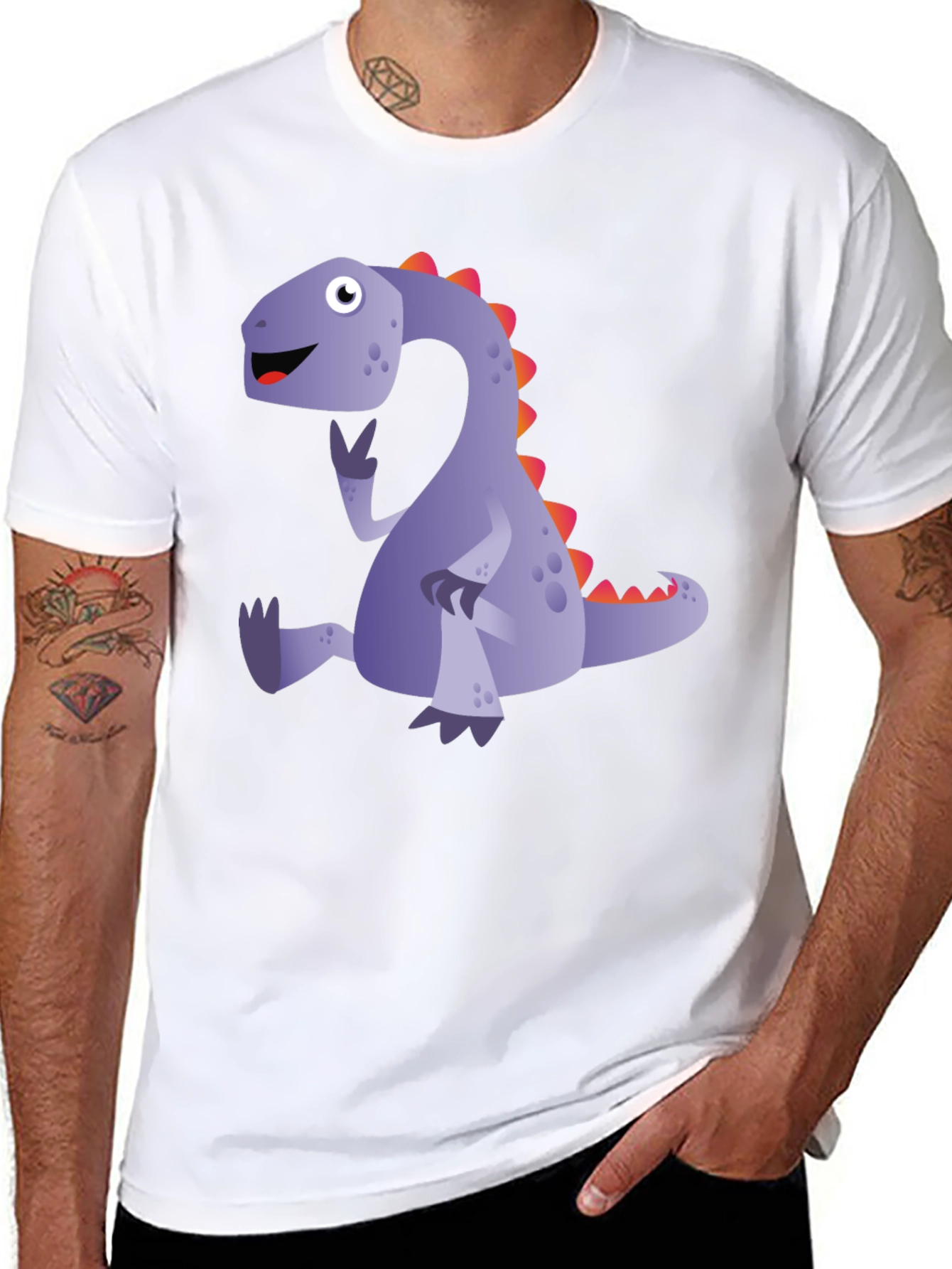 Black Cartoon Dinosaur T-Shirt - Black view 8