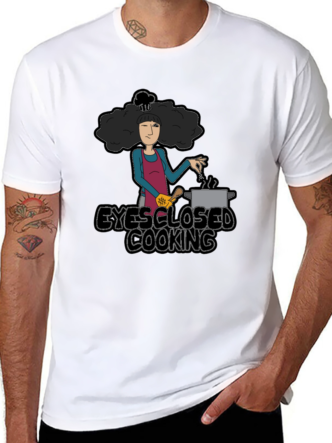 Black Eyes Closed Cooking Graphic T-Shirt view 8