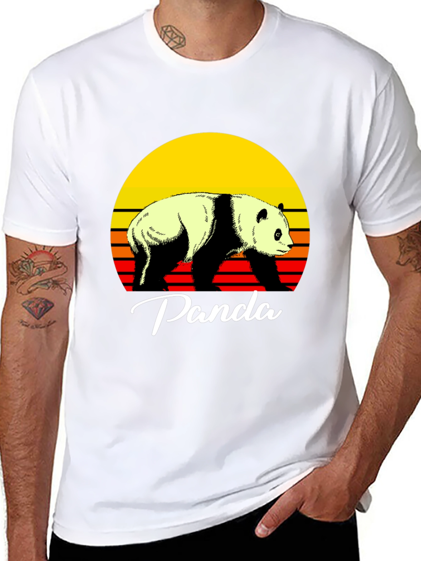 Black Retro Panda Graphic Tee - Sunset Design view 8