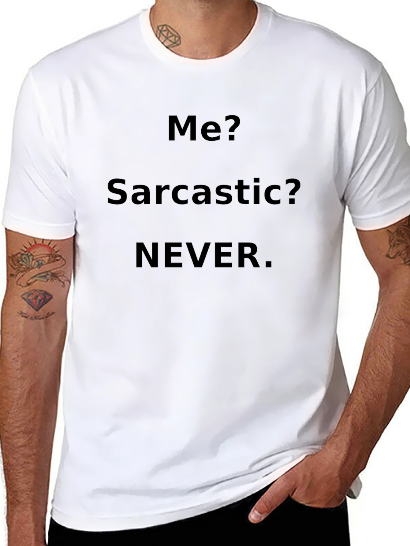 Black Sarcastic Never Men's Black T-Shirt view 8