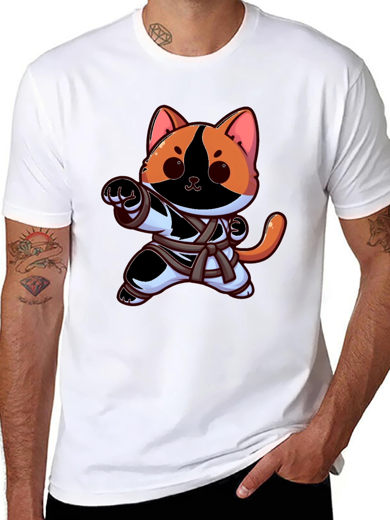 Black Karate Cat T-Shirt - Funny Martial Arts Kitten Tee view 8