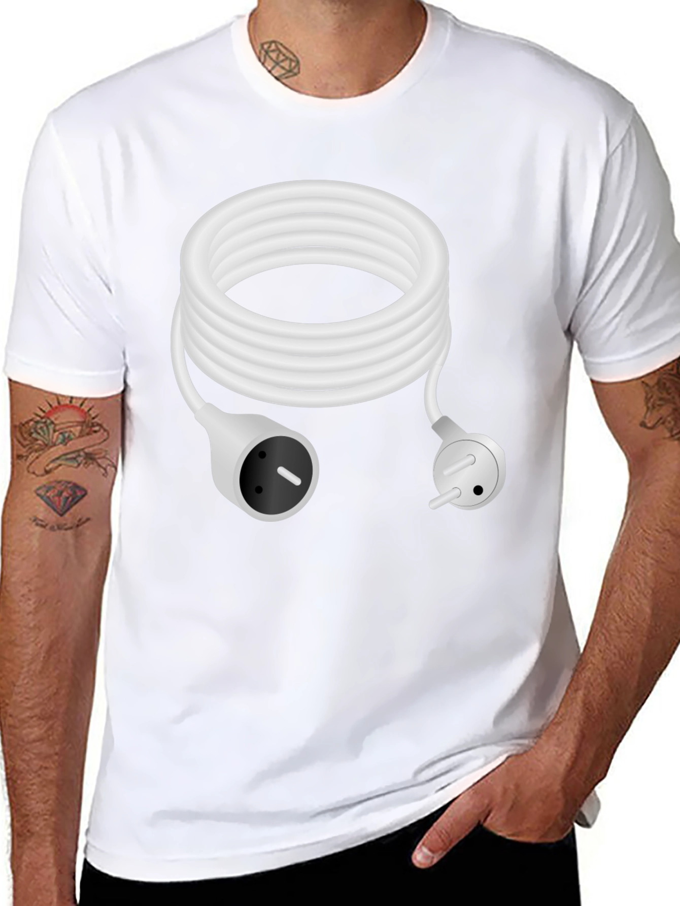 Black Plugged In Tee - White Cord Power T-Shirt view 8