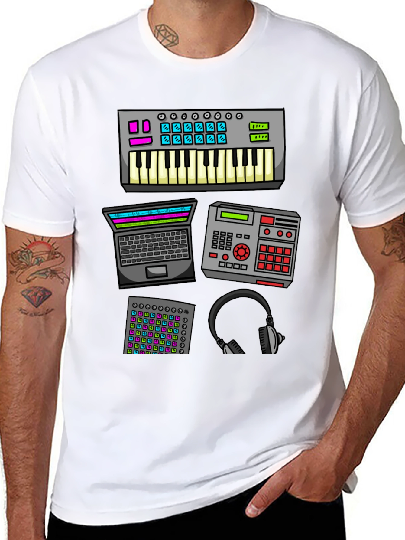 Black Music Producer T-Shirt - Studio Equipment Design view 8