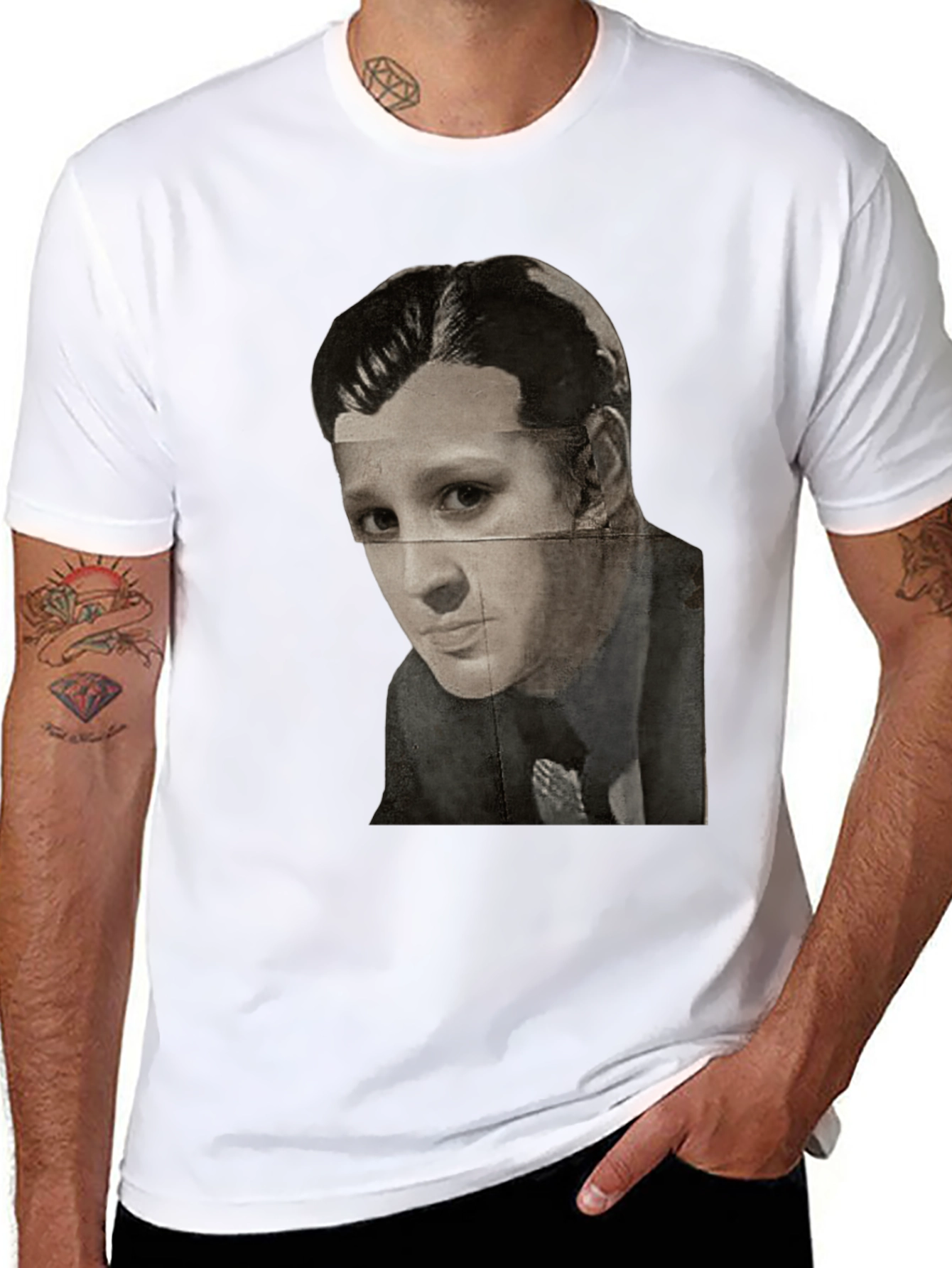 Black Vintage Portrait Graphic Print Black T-Shirt view 8