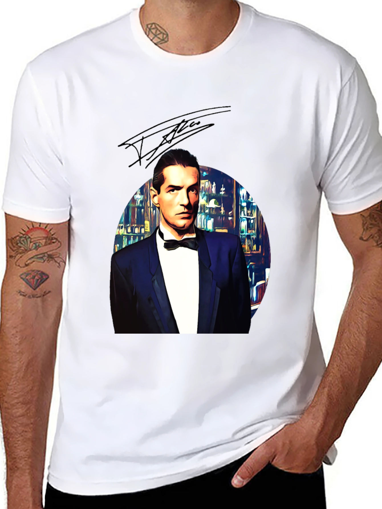 Black Elegant Man in Tuxedo Graphic Tee - Black view 8