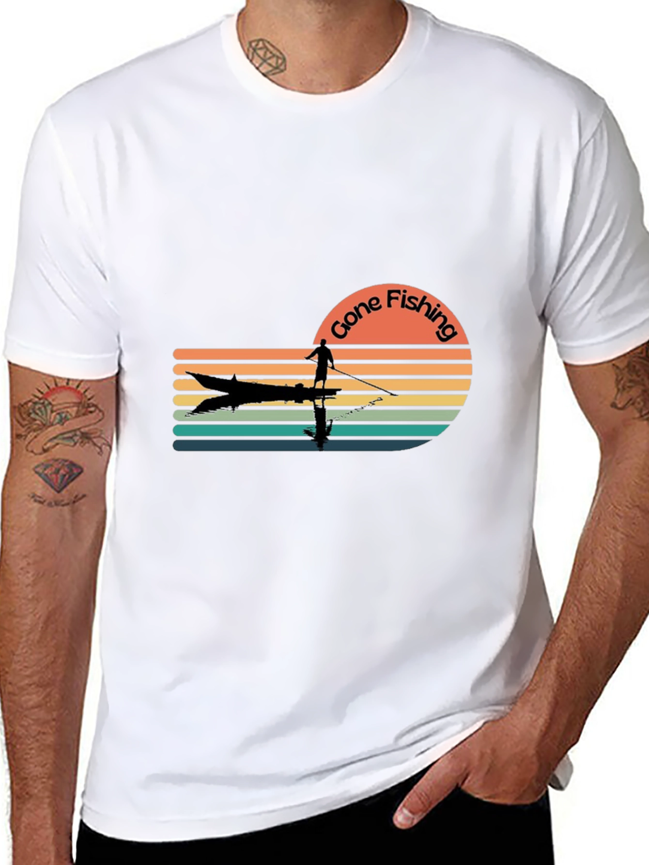 Black Gone Fishing Retro T-Shirt - Angler Design view 8