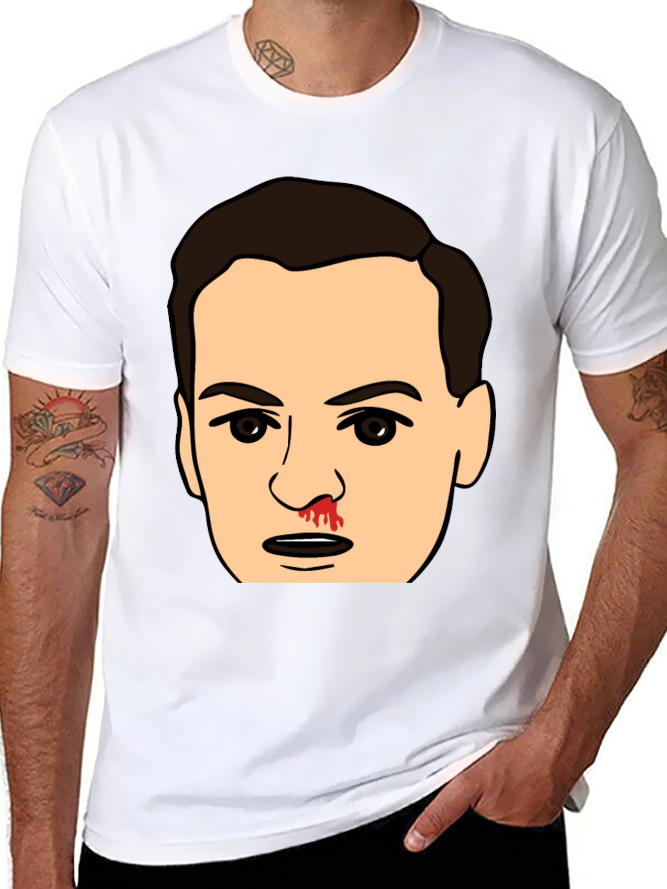Black Bloody Nose Cartoon Face Black T-Shirt view 8