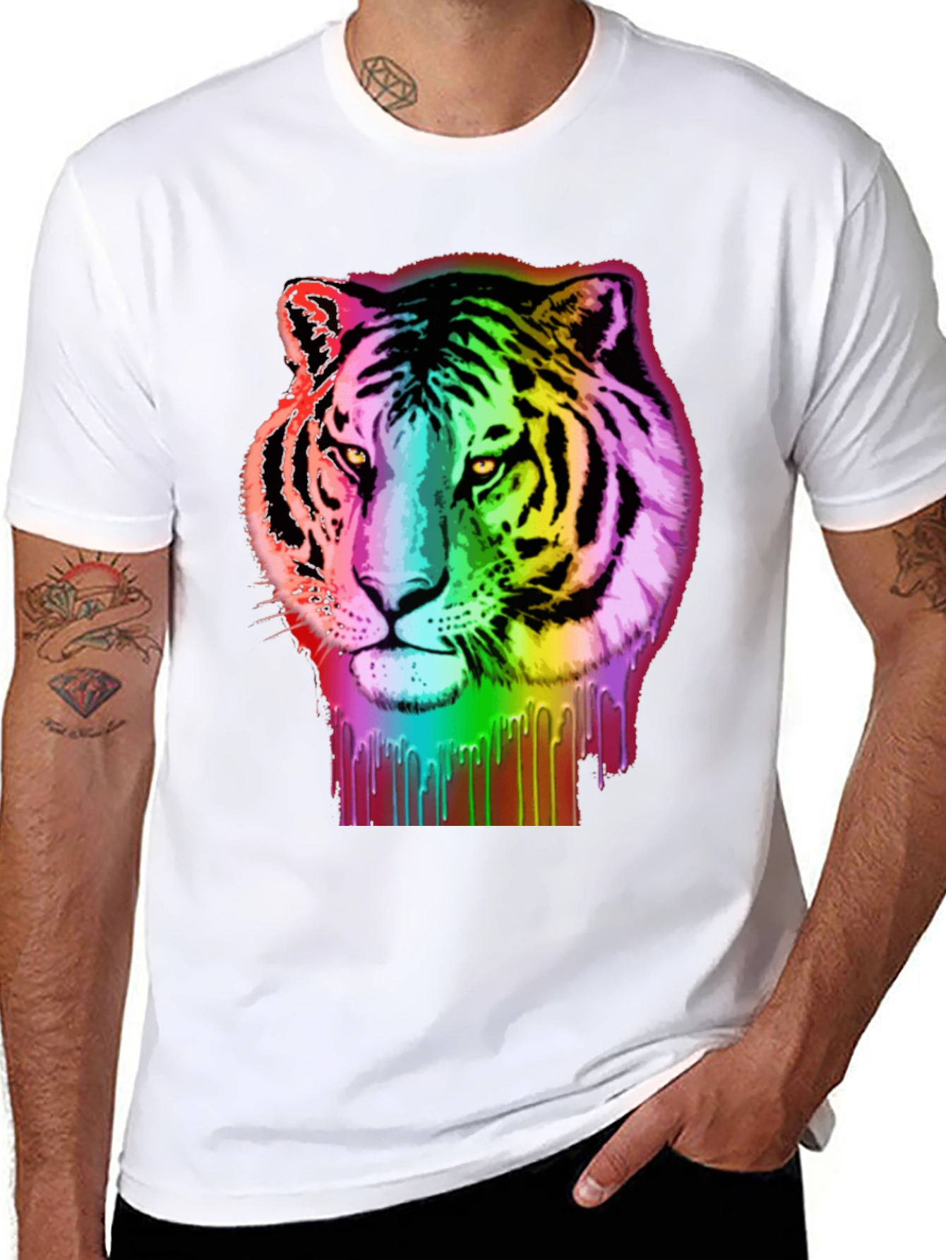 Black Rainbow Tiger Graphic Tee - Black Cotton T-Shirt view 8