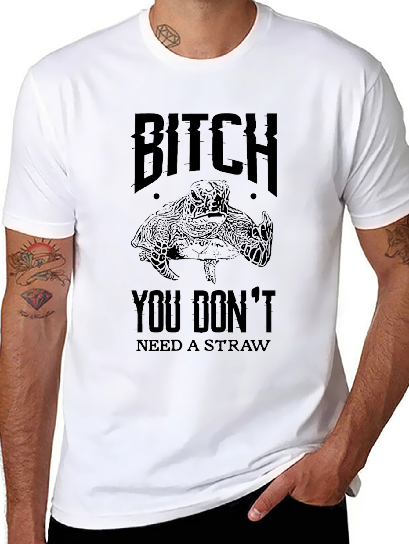 Black Bitch You Don't Need A Straw Turtle T-Shirt view 8