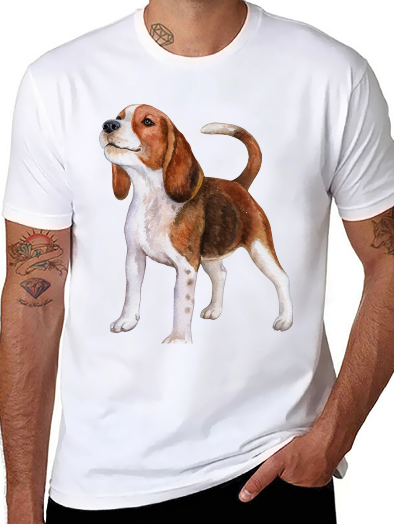 Black Beagle Dog Graphic Print Black T-Shirt view 8
