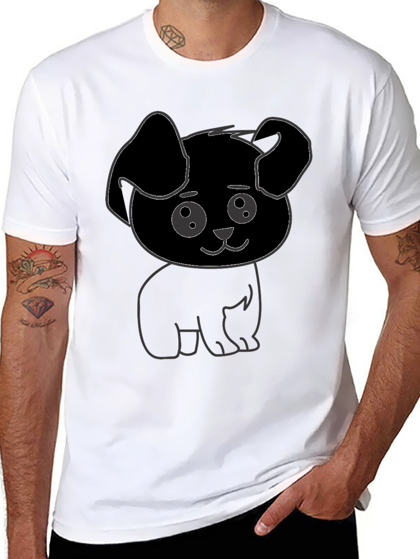 Black Cute Puppy Graphic Print Black T-Shirt view 8