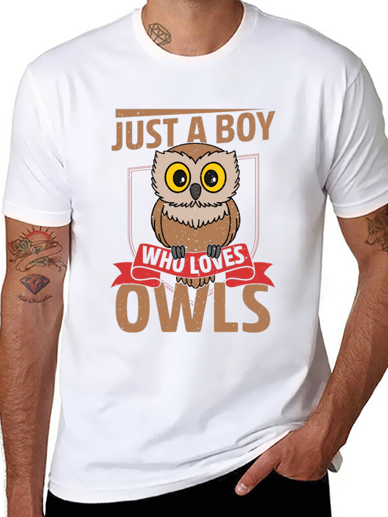 Black Just A Boy Who Loves Owls T-Shirt view 8