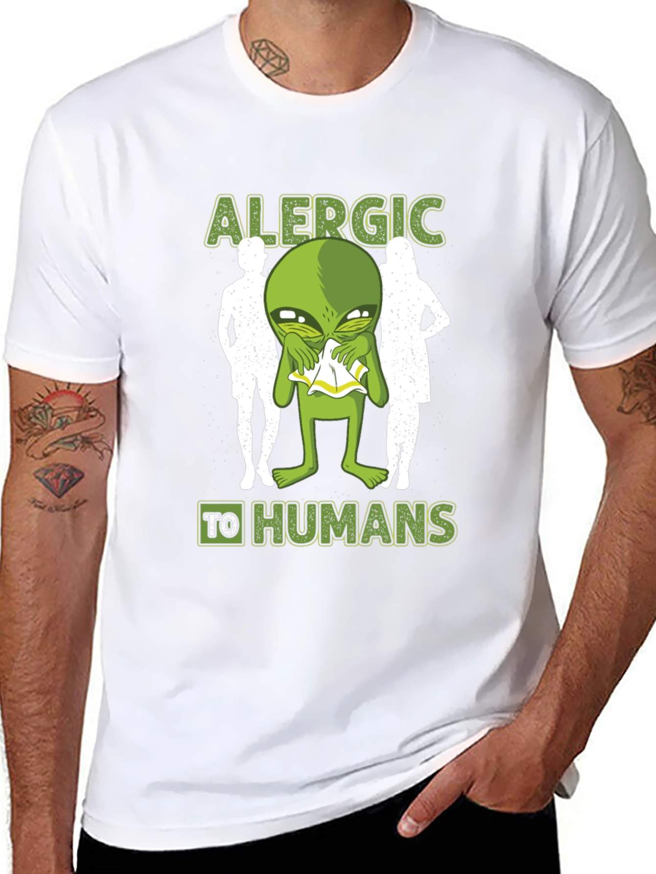 Allergic to Humans Alien Graphic Tee - 8