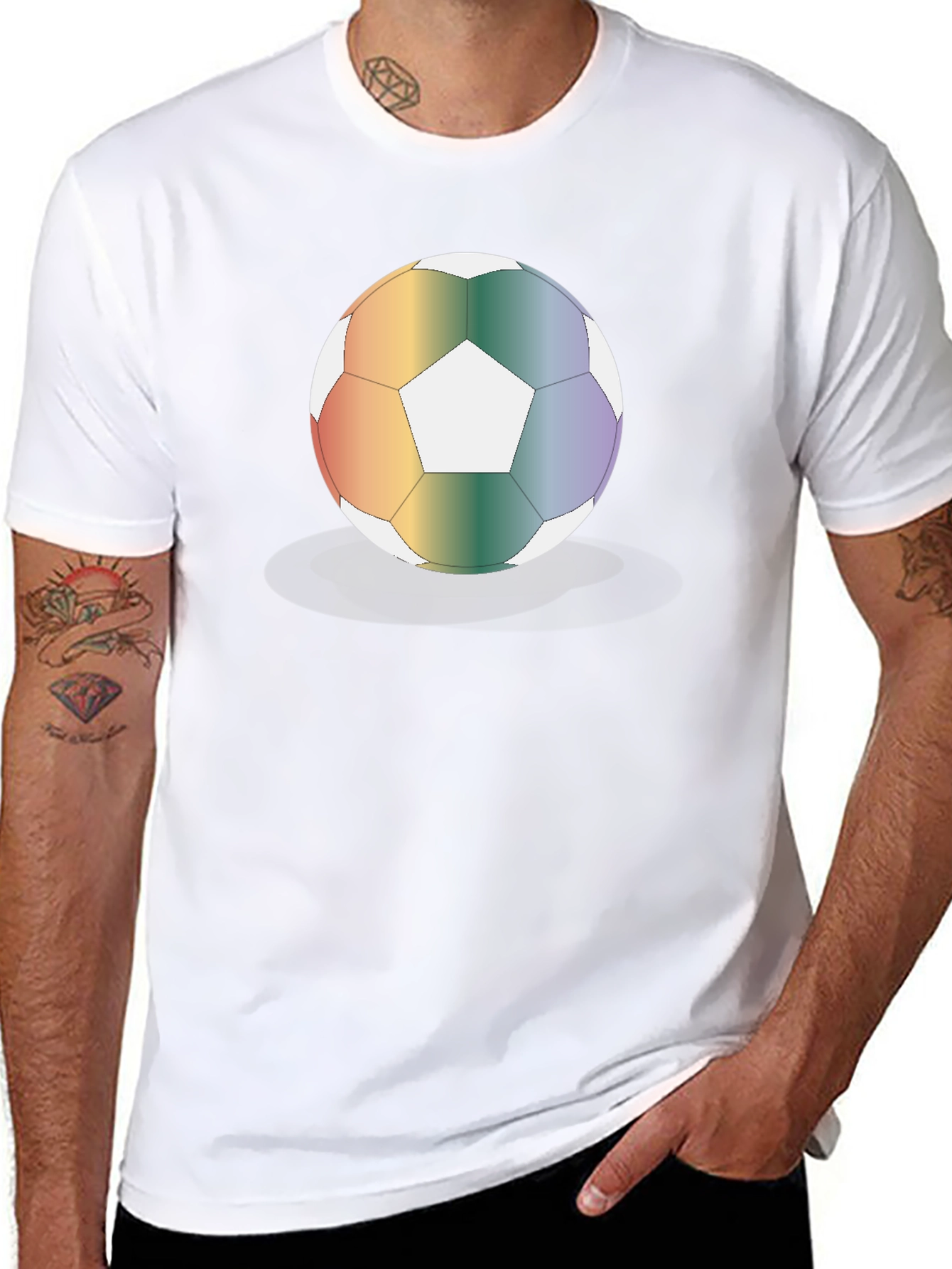 Black Rainbow Soccer Ball Graphic Tee - Stylish & Unique view 8