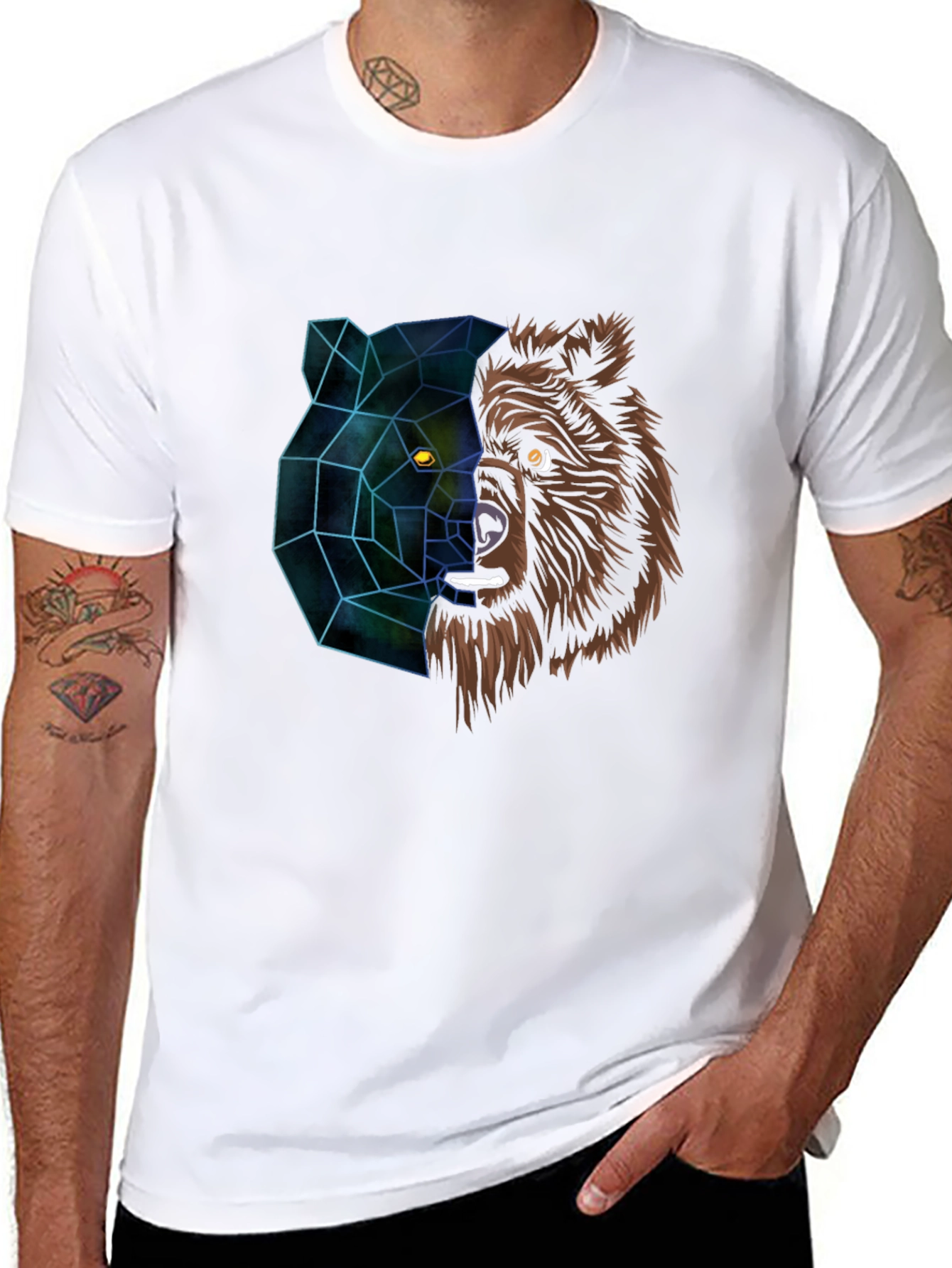 Black Geometric Bear Graphic Tee - Modern Animal Design view 8