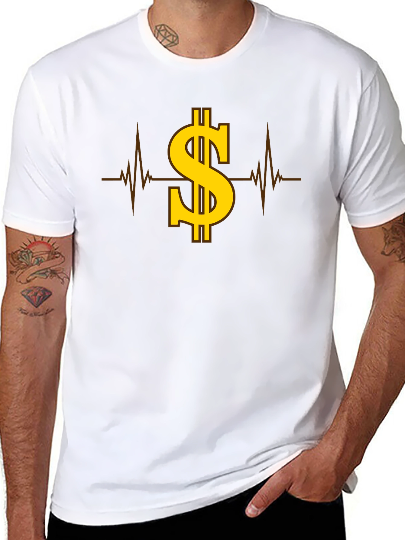 Black Dollar Heartbeat T-Shirt - Stylish Graphic Tee for Men view 8