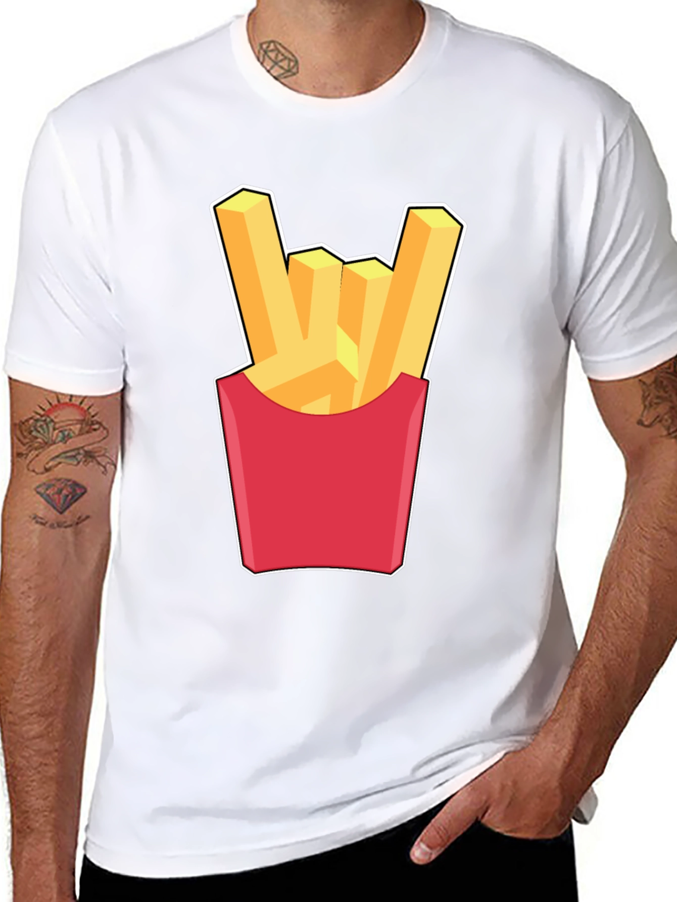Black French Fries Rock On Graphic T-Shirt - Black view 8