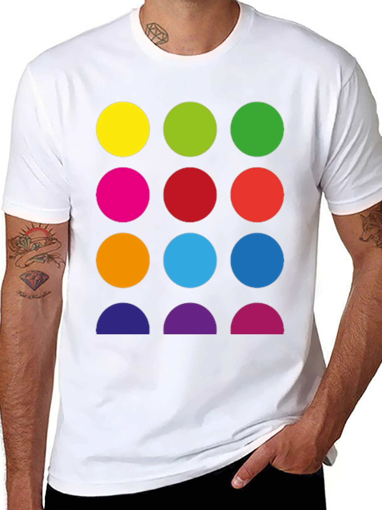 Black Colorful Circles Graphic Black Tee - Modern Art Shirt view 8
