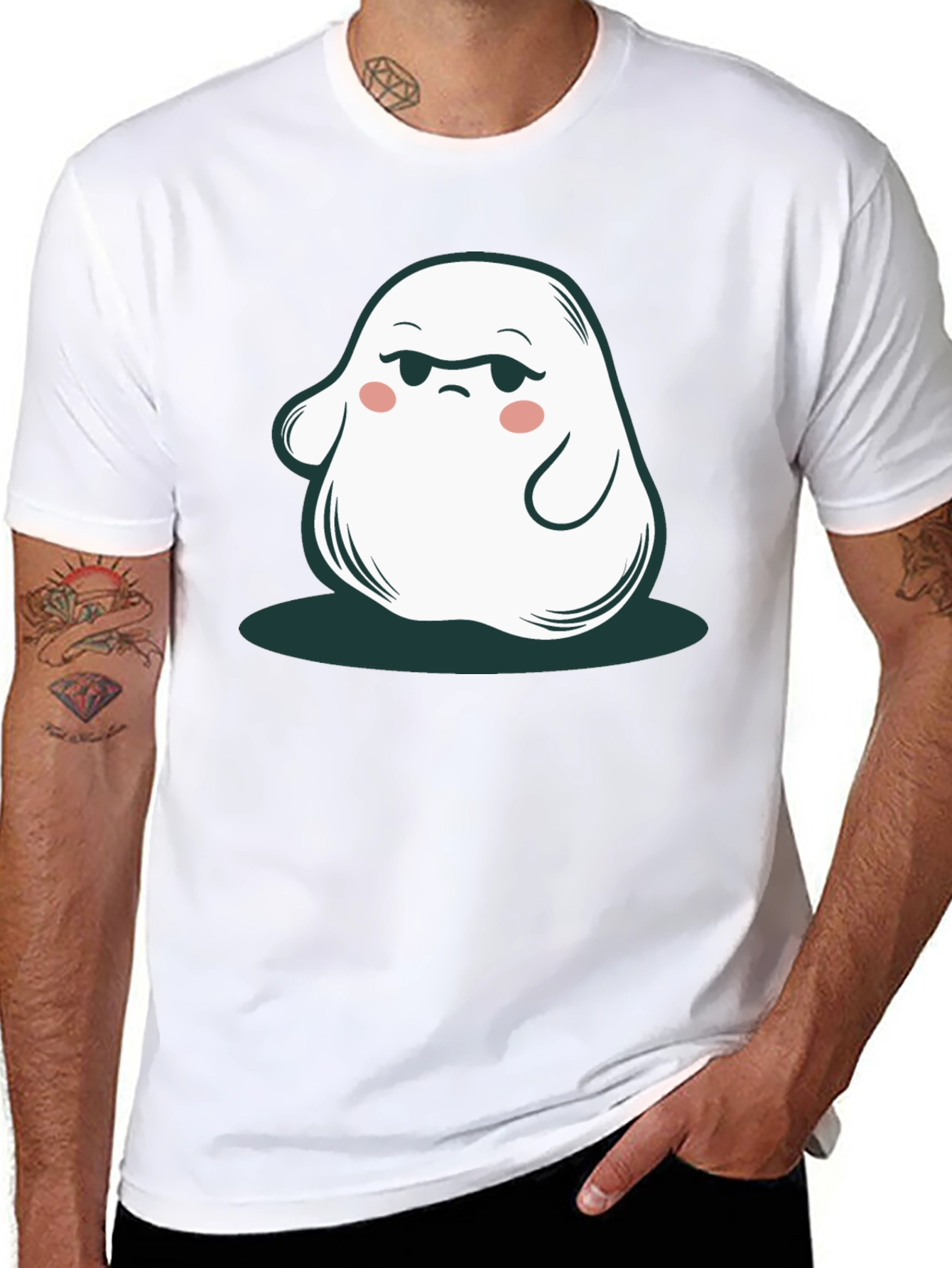 Black Funny Ghost Graphic Tee - Cute Spooky Season Shirt view 8
