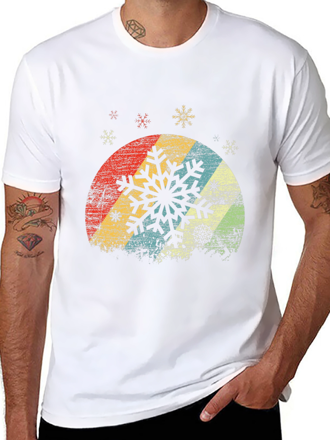 Black Retro Snowflake Graphic Tee - Vintage Winter Style view 8