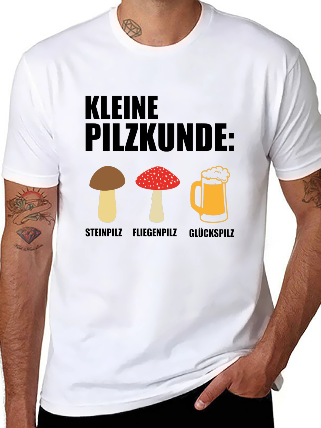 Black Kleine Pilzkunde Funny Mushroom and Beer T-Shirt view 8