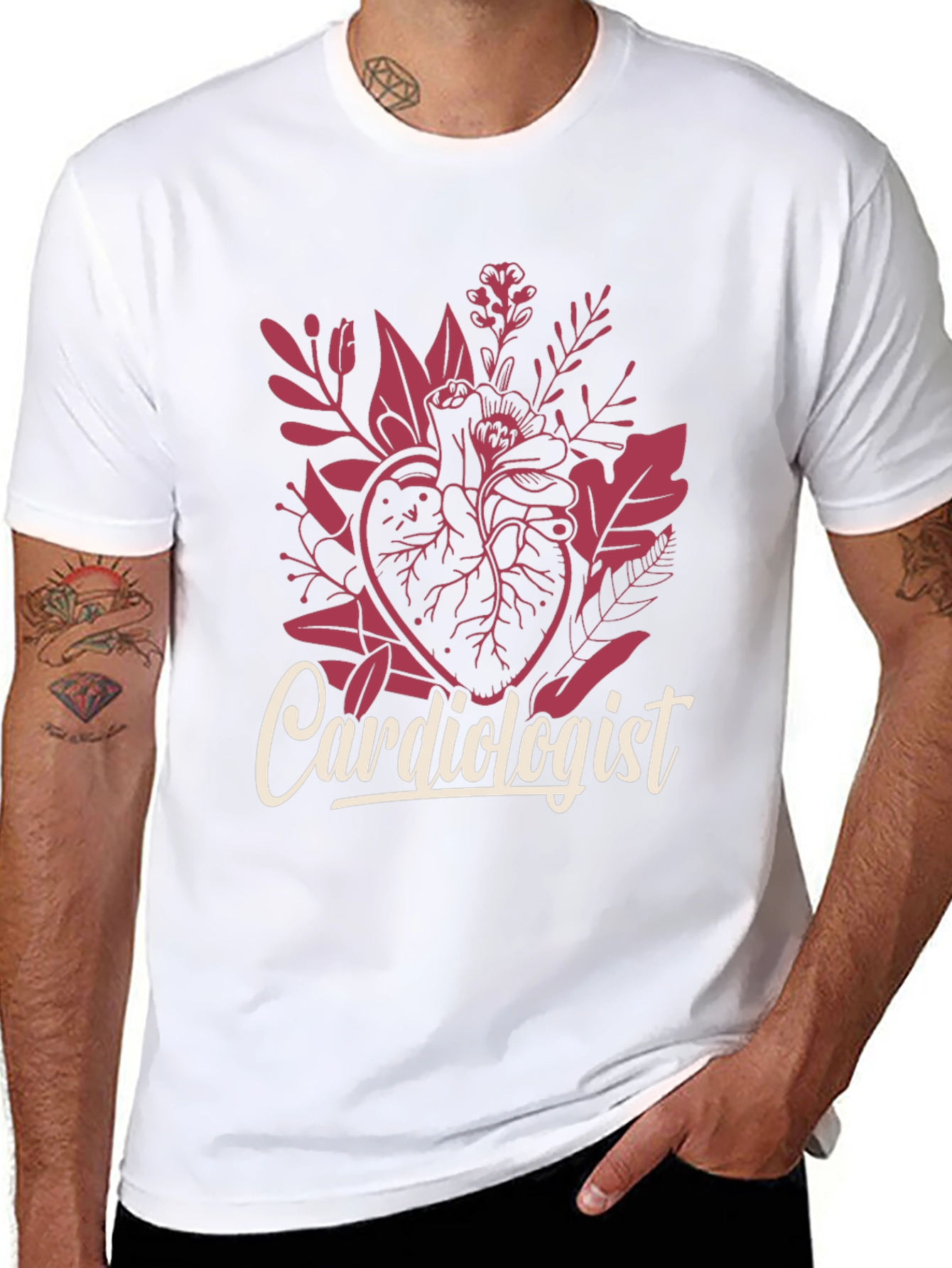 Black Cardiologist Heart Floral Graphic T-Shirt view 8