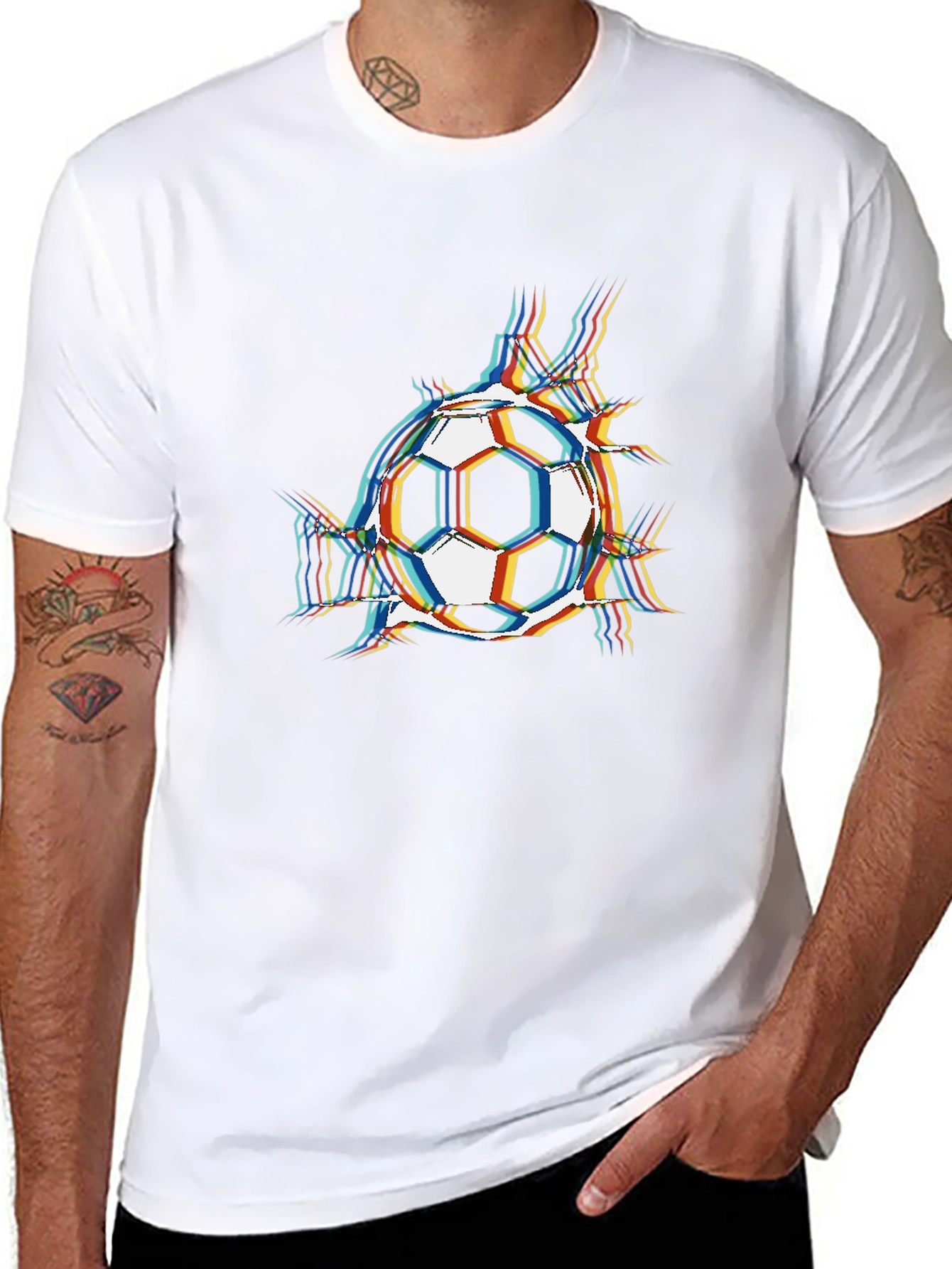 Black Soccer Ball Glitch Graphic T-Shirt view 8