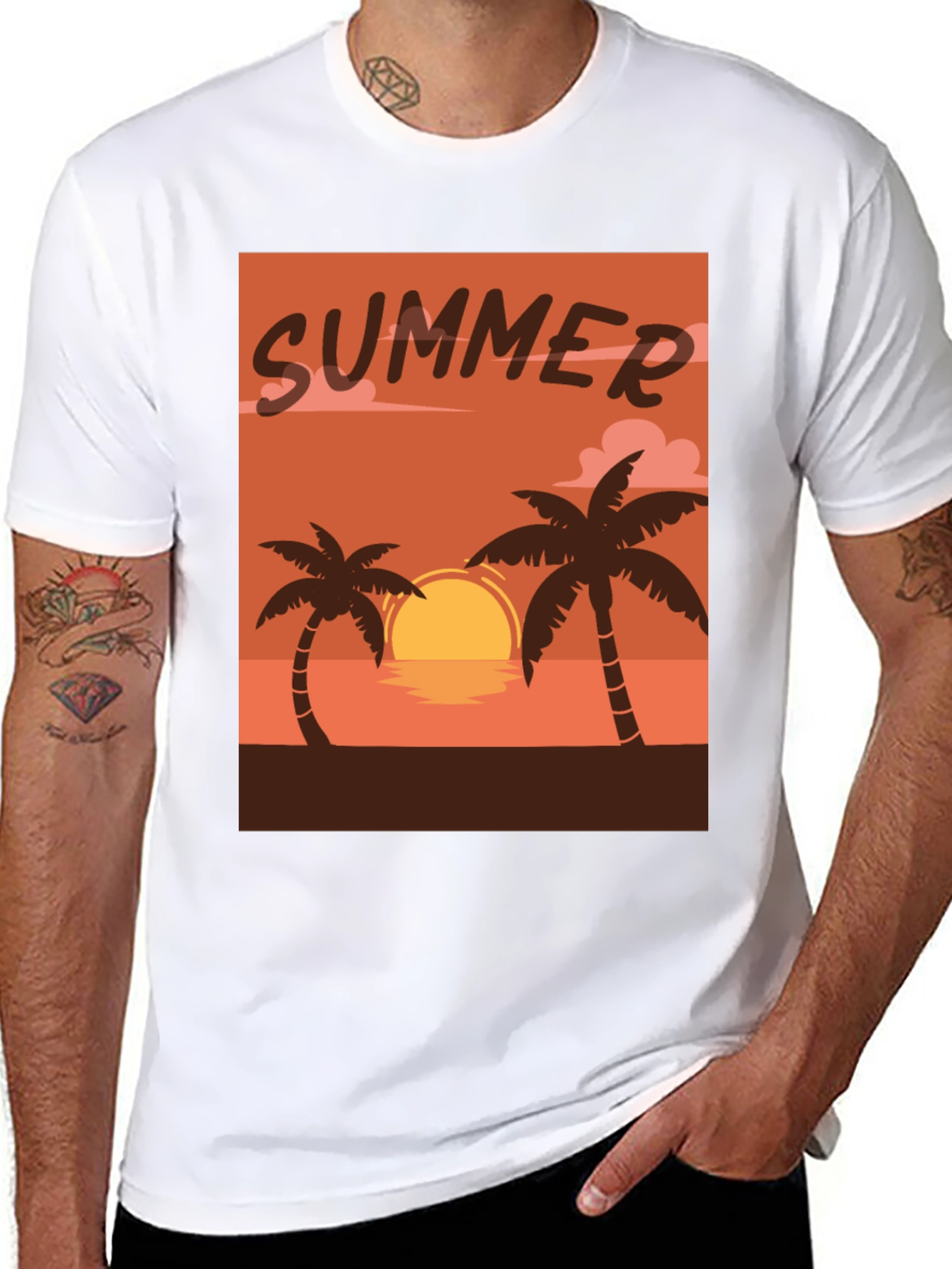 Black Summer Sunset Palm Tree T-Shirt view 8