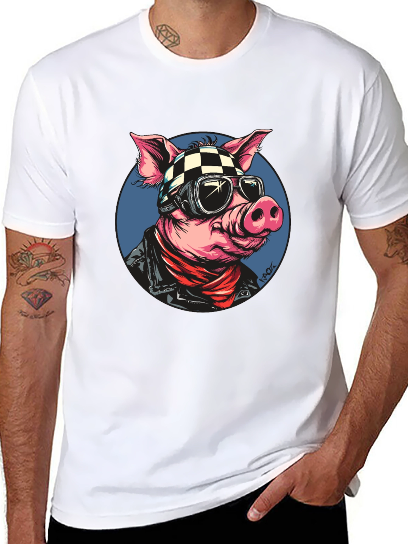 Black Cool Pig Rider T-Shirt - Black Cotton Tee view 8
