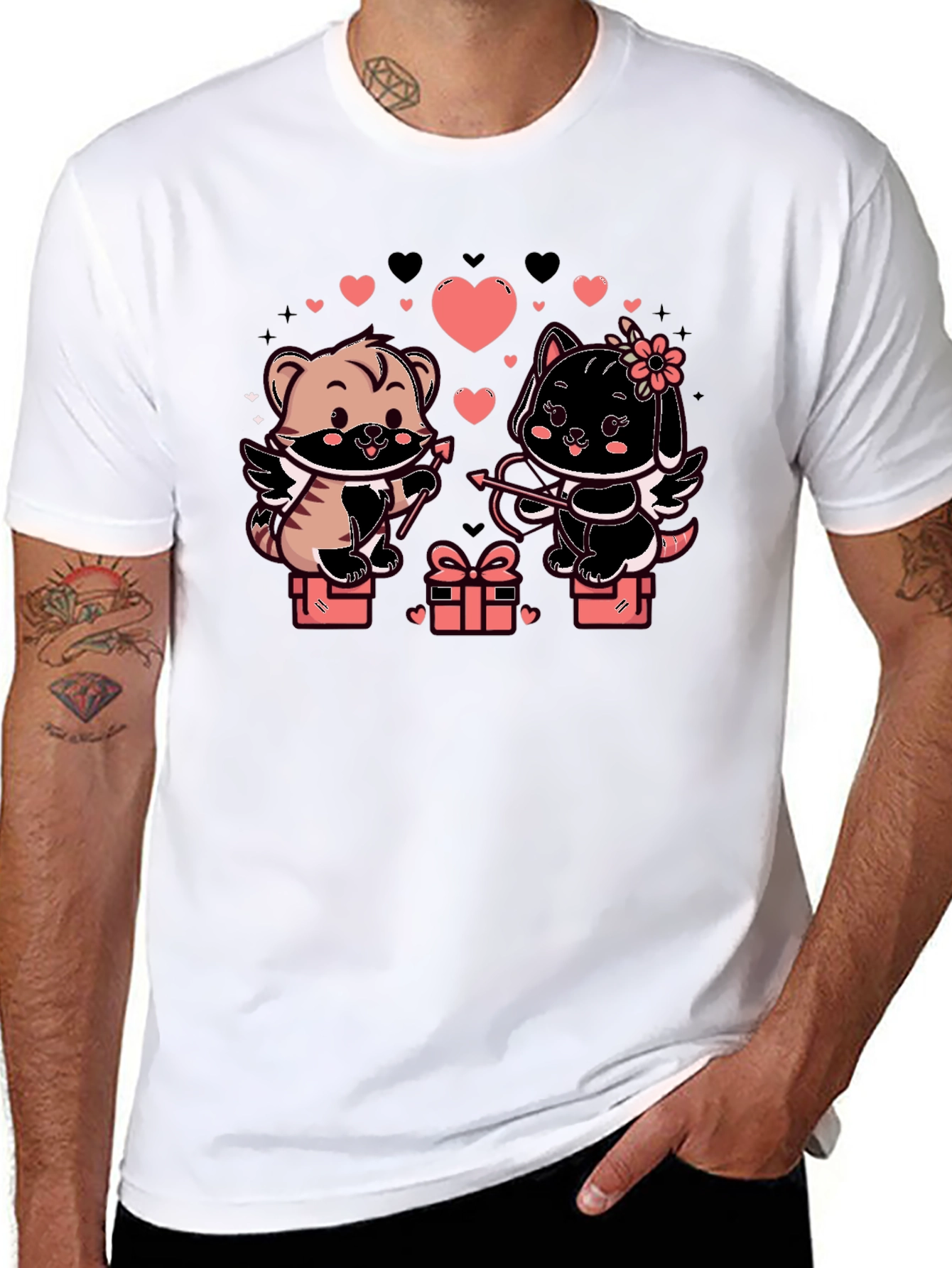 Black Cute Valentine's Day Cats Cupid T-Shirt view 8