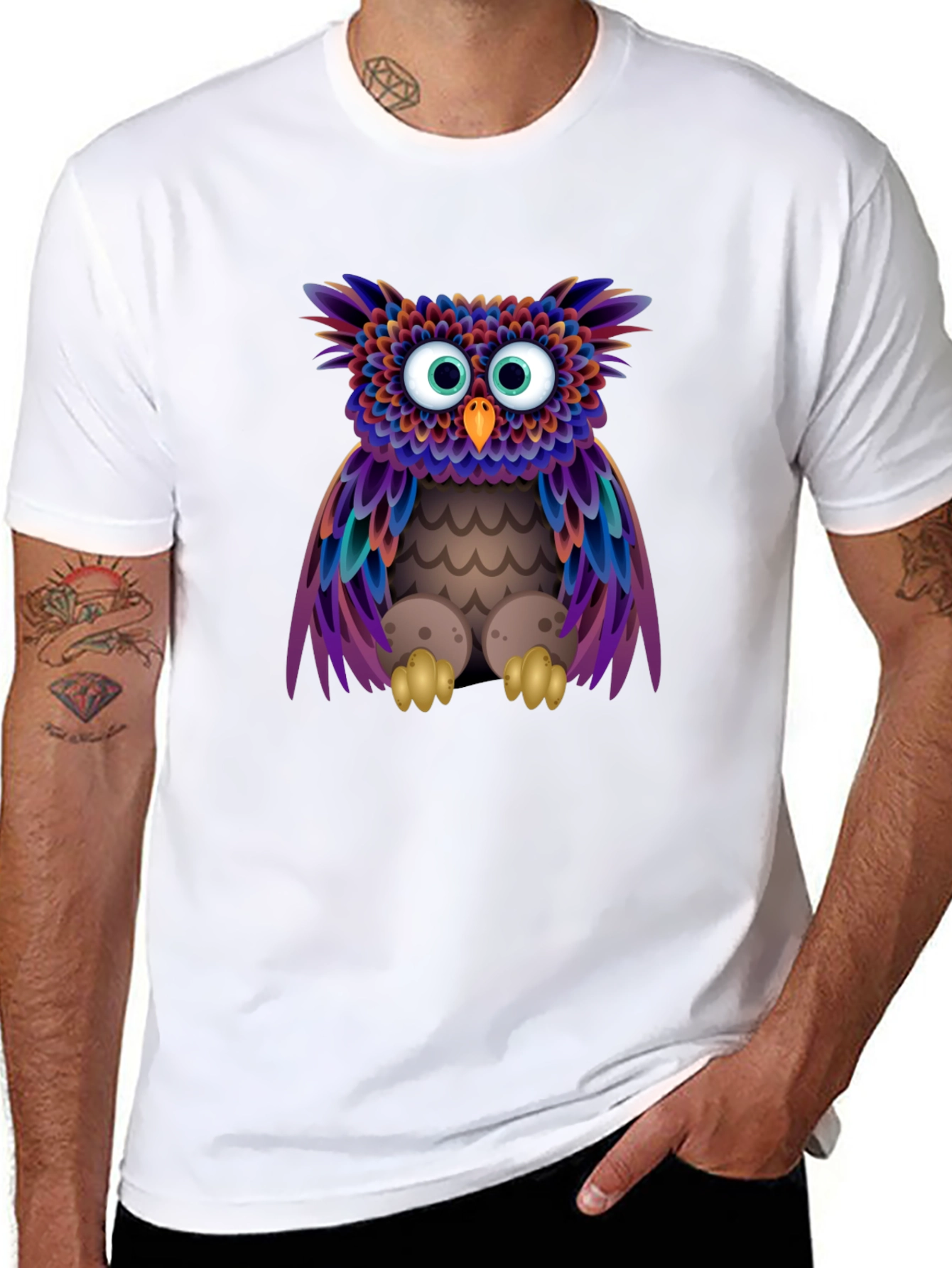Black Owl Graphic Print Black T-Shirt view 8
