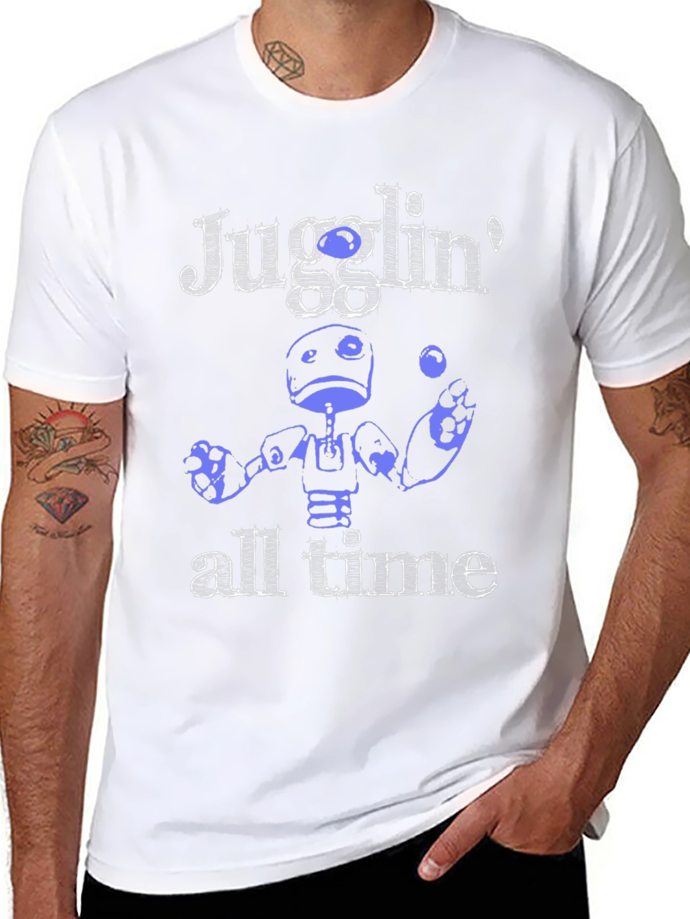 Black Juggling Robot Graphic T-Shirt - All Time Fun! view 8