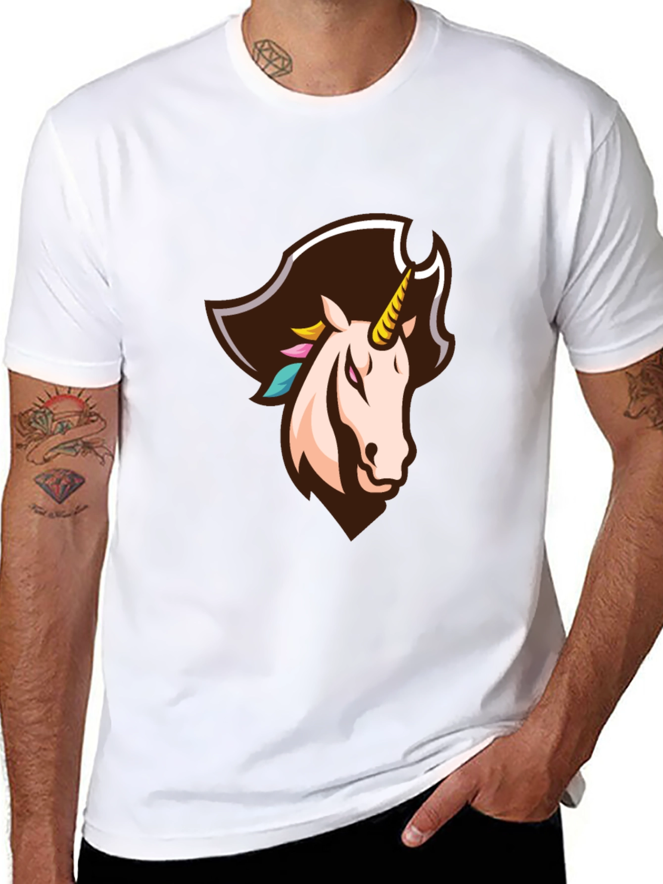 Black Pirate Unicorn Graphic Tee - Black Cotton T-Shirt view 8